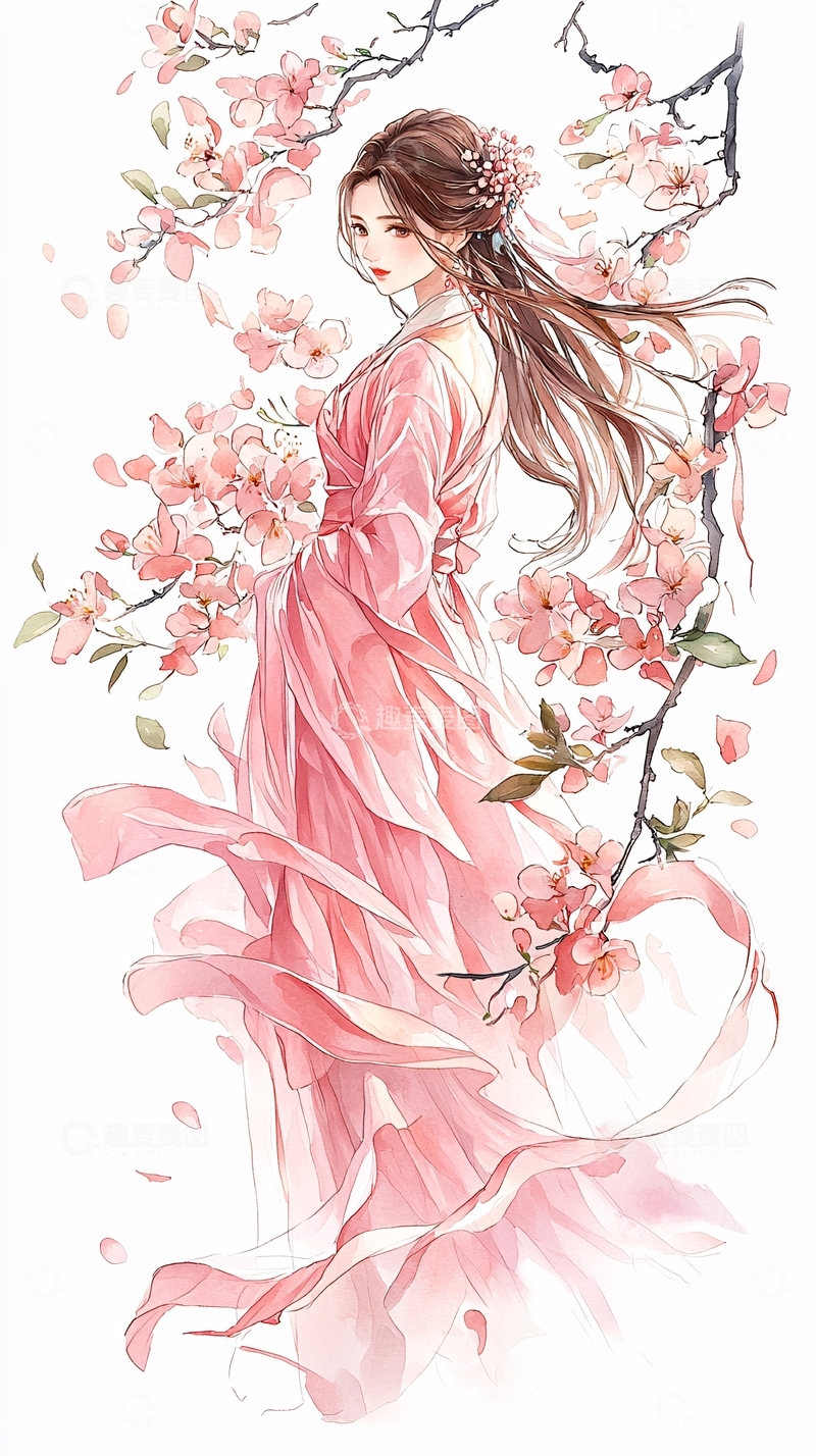 高清大图下载【趣麦麦图】樱花飘落的女子