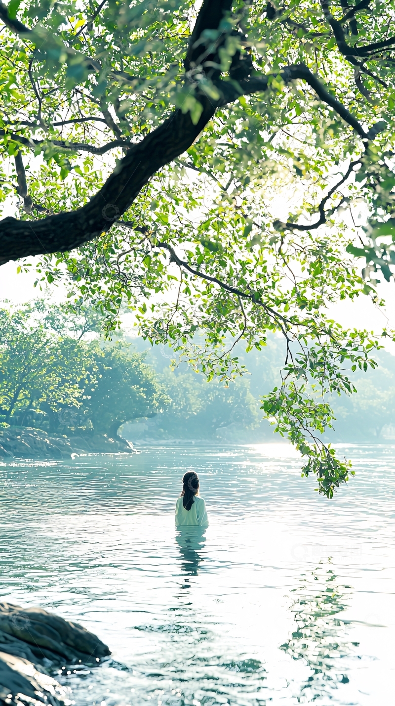 高清大图下载【趣麦麦图】夏日河边静谧时光