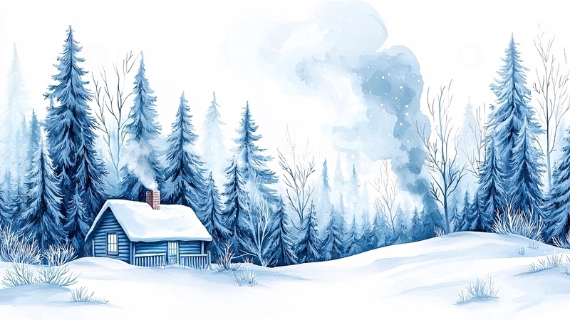 高清大图下载【趣麦麦图】冬日雪景中的小木屋