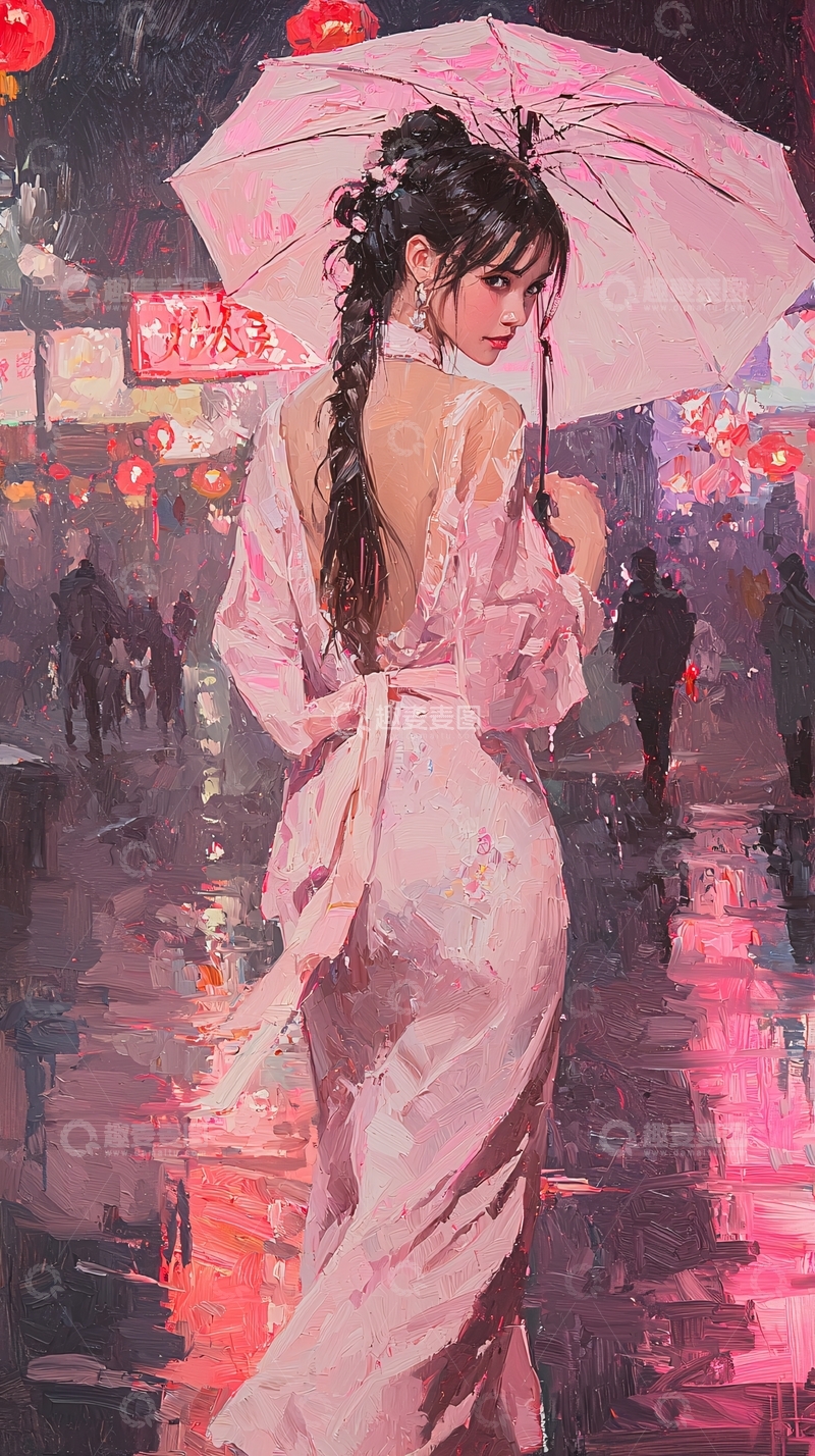 高清大图下载【趣麦麦图】雨中撑伞的女子