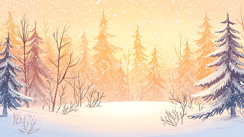 高清大图下载【趣麦麦图】冬日雪景森林背景图