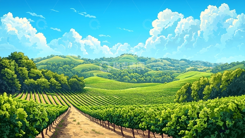 高清大图下载【趣麦麦图】绿色田园风光卡通画