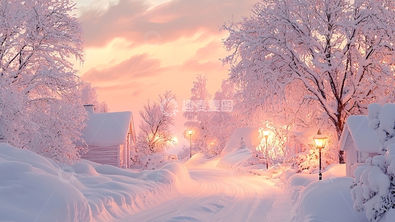 高清大图下载【趣麦麦图】冬日雪景小屋温馨场景