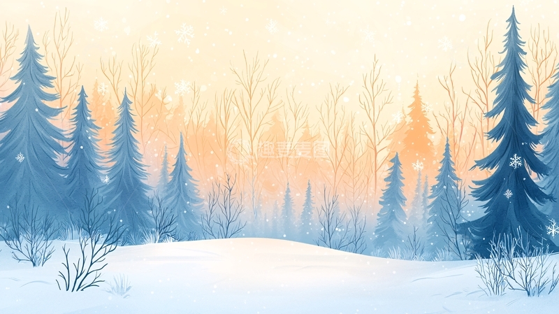 高清大图下载【趣麦麦图】冬日森林雪景插画