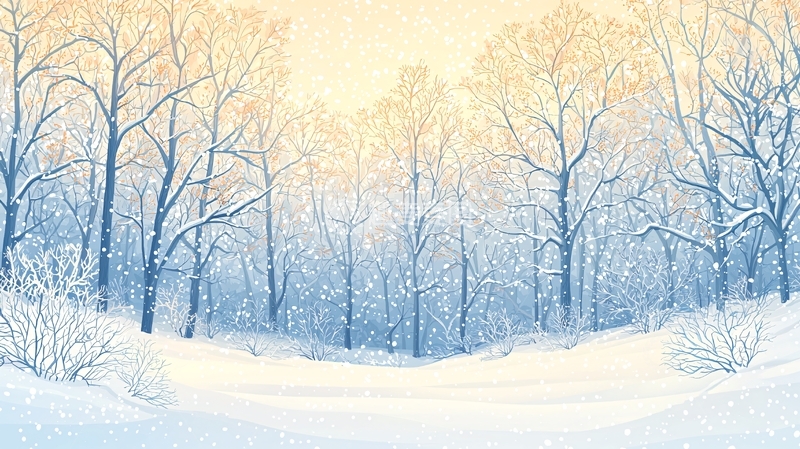 高清大图下载【趣麦麦图】冬日森林雪景插画