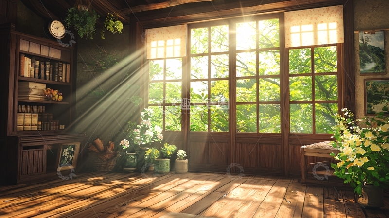 高清大图下载【趣麦麦图】阳光穿过窗户的房间