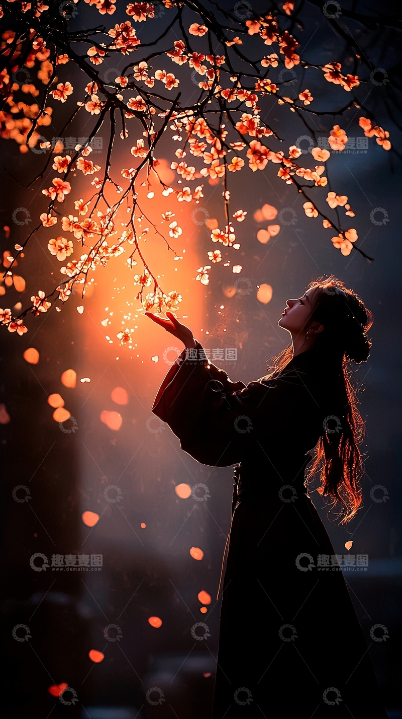 高清大图下载【趣麦麦图】月下赏花人影