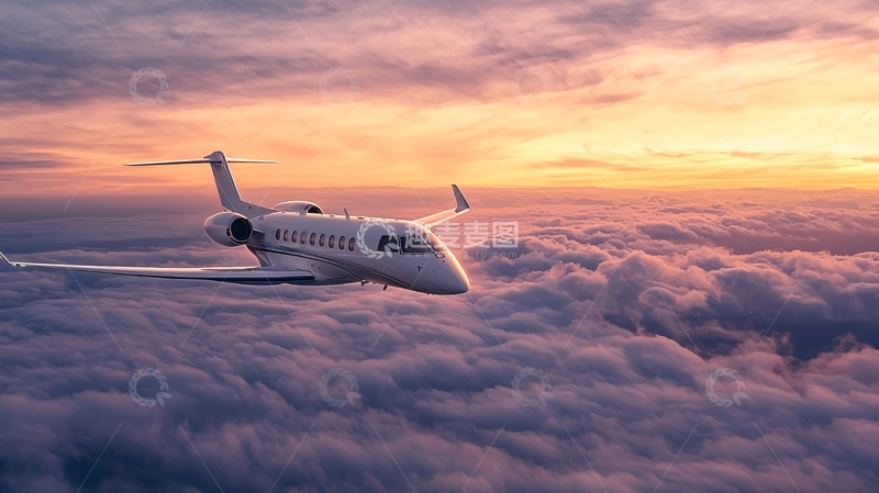 高清大图下载【趣麦麦图】私人飞机在云端日落