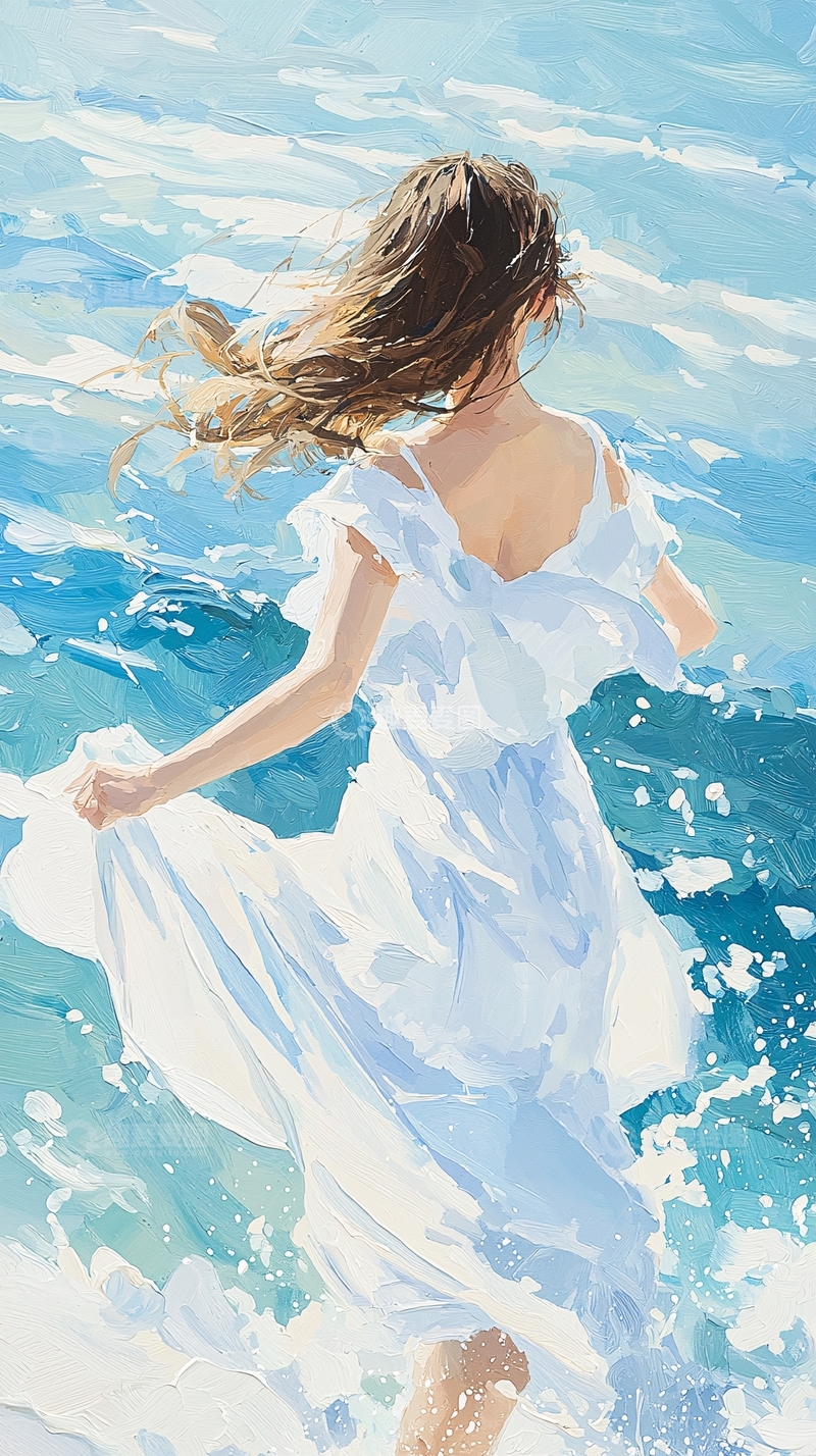 高清大图下载【趣麦麦图】海边奔跑的女子