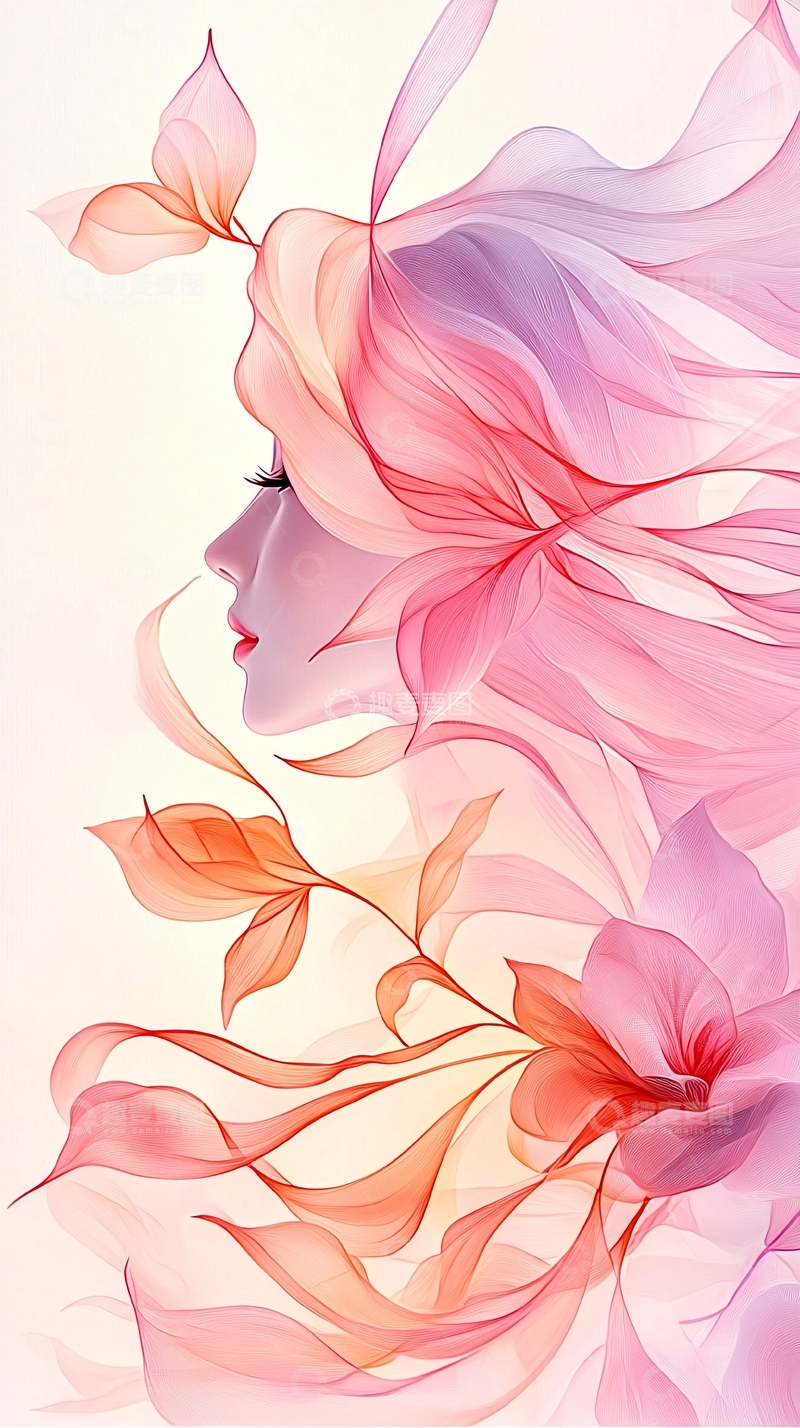 高清大图下载【趣麦麦图】梦幻粉红花卉人物插画