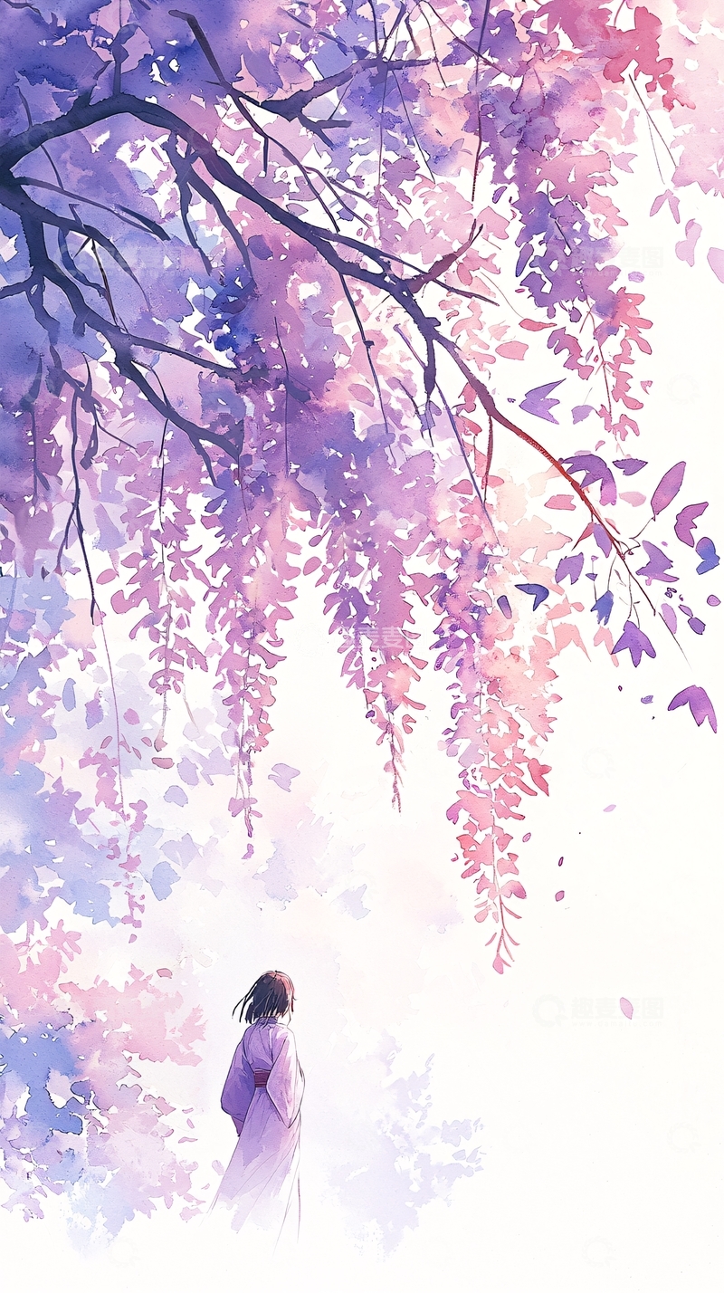 高清大图下载【趣麦麦图】紫色藤蔓下的少女