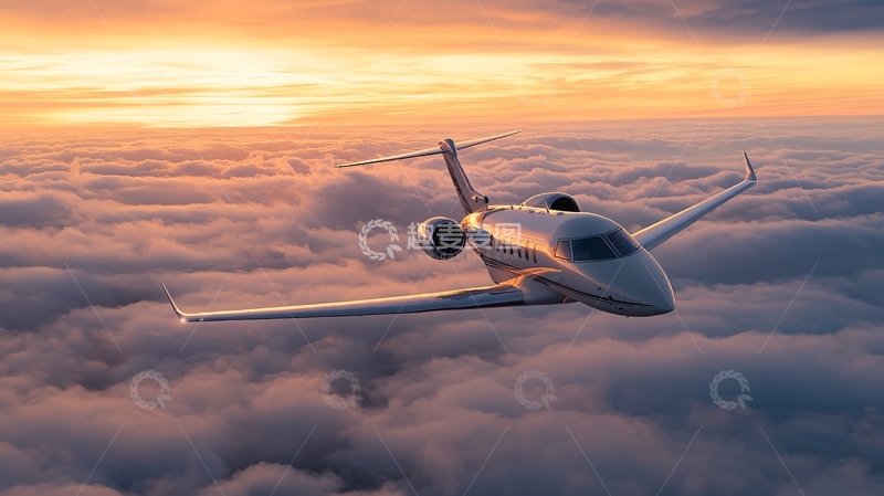 高清大图下载【趣麦麦图】云端日落下的私人飞机