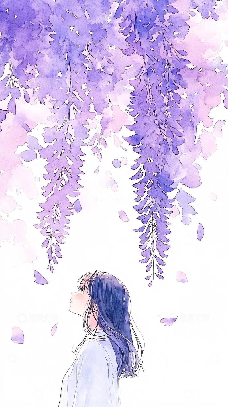 高清大图下载【趣麦麦图】紫色藤蔓下的少女