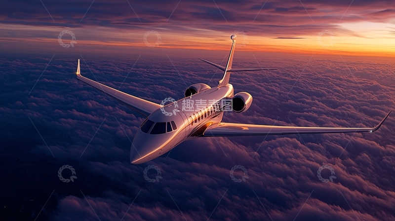高清大图下载【趣麦麦图】商务飞机翱翔于云端之上