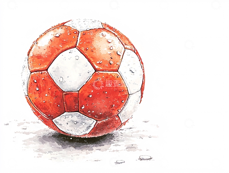 高清大图下载【趣麦麦图】红色足球水彩画