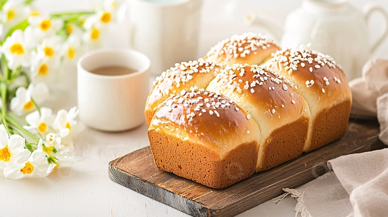 高清大图下载【趣麦麦图】香甜面包与花茶的早餐组合