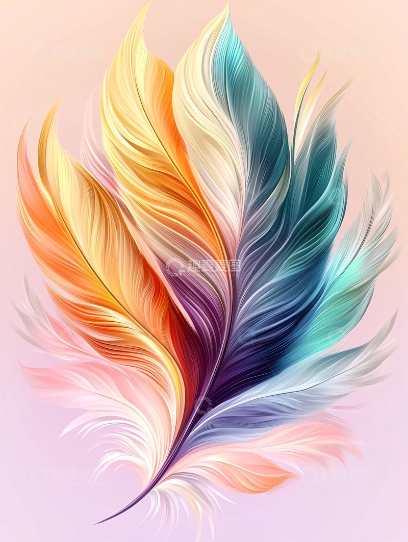 高清大图下载【趣麦麦图】彩色渐变羽毛特写