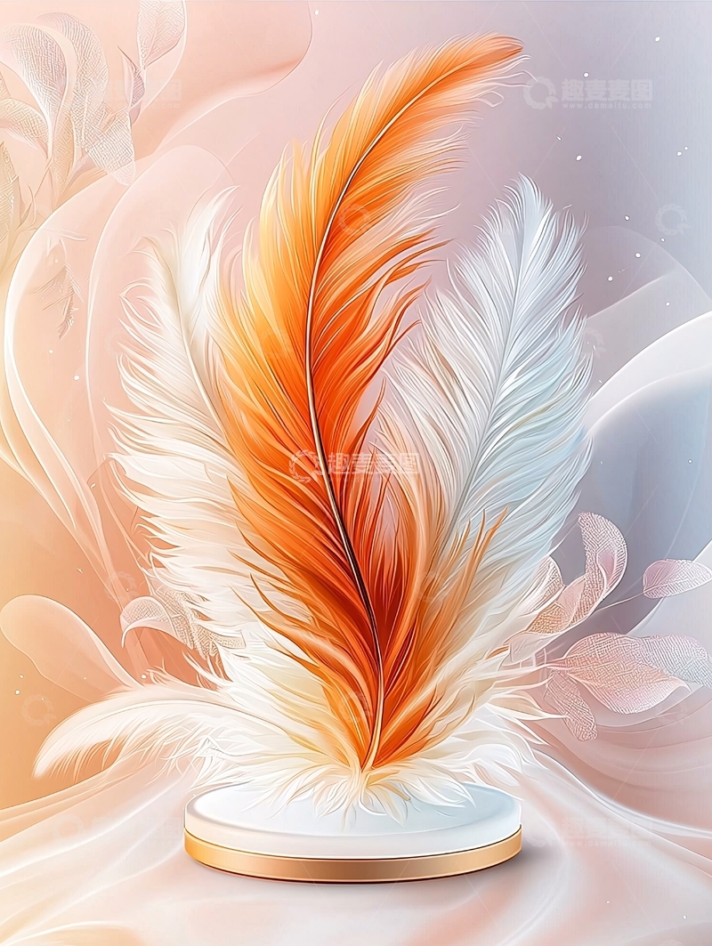 高清大图下载【趣麦麦图】羽毛展台橙白渐变色背景