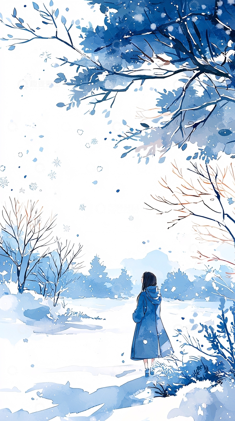 高清大图下载【趣麦麦图】冬日雪景下的孤独背影