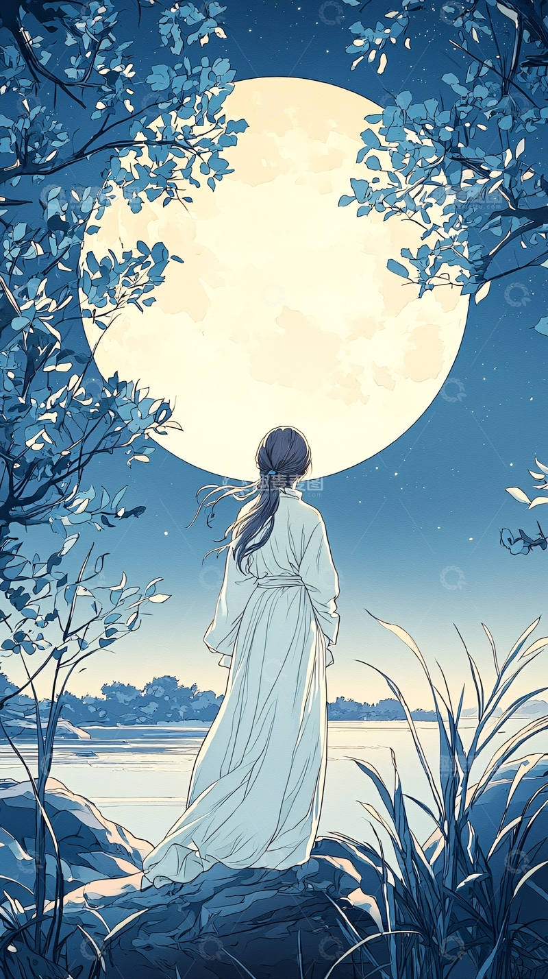 高清大图下载【趣麦麦图】月下独行的女子