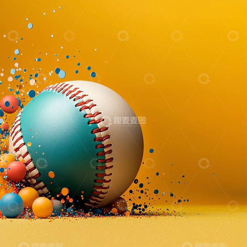 高清大图下载【趣麦麦图】棒球与彩色球体的艺术碰撞