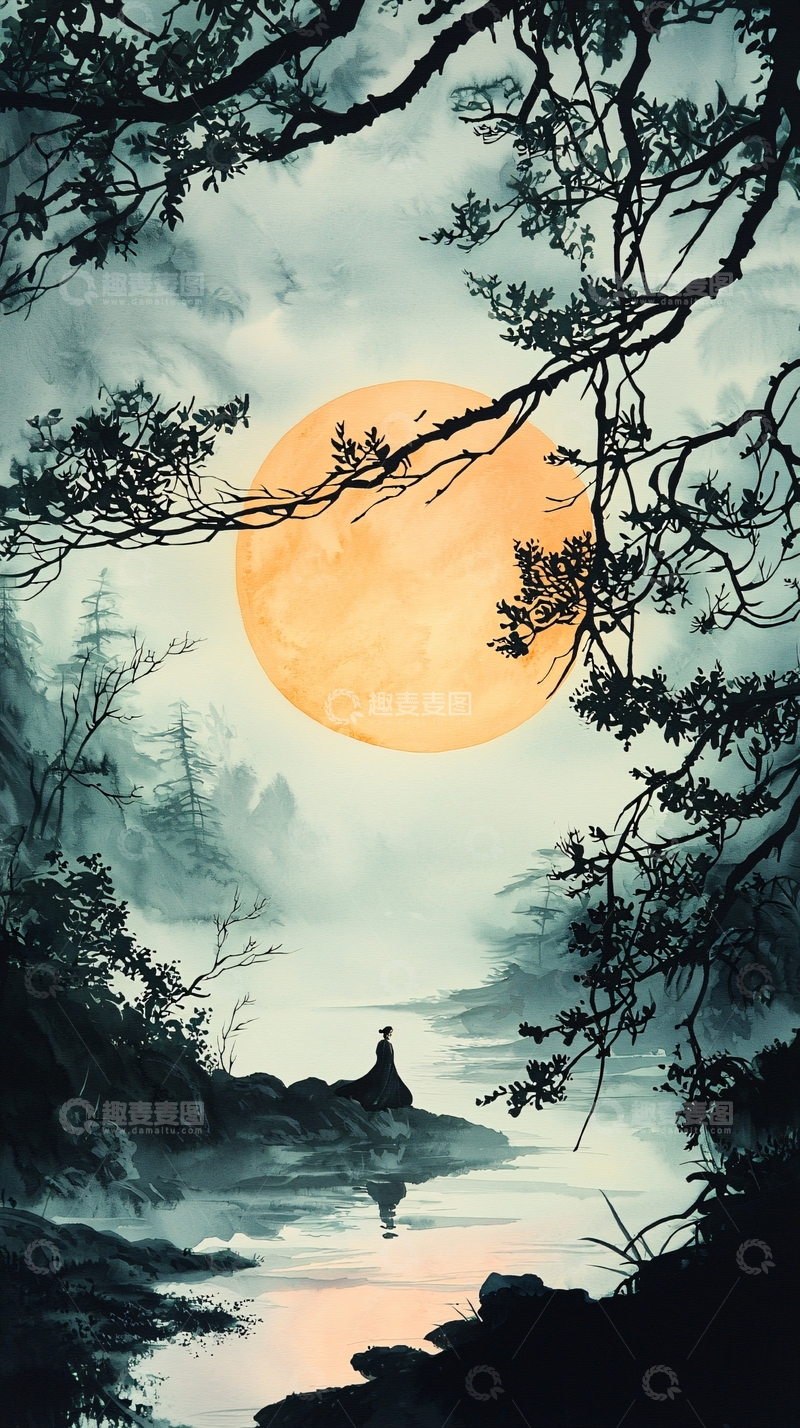 高清大图下载【趣麦麦图】秋日湖畔静谧夜景