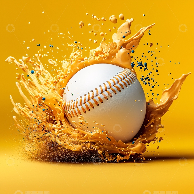 高清大图下载【趣麦麦图】棒球与飞溅液体的艺术效果