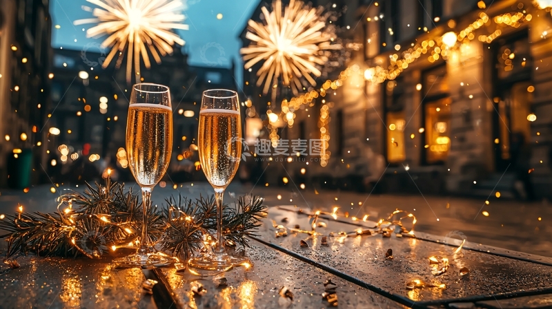 高清大图下载【趣麦麦图】节日庆祝烟花香槟