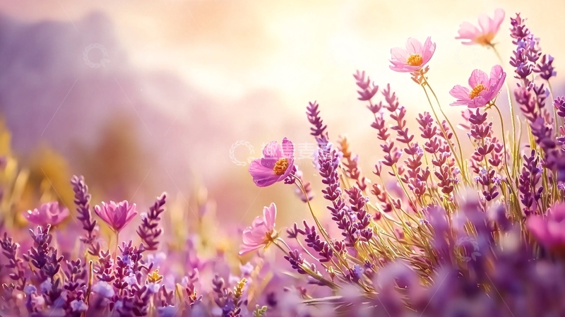 高清大图下载【趣麦麦图】薰衣草花海夕阳美景