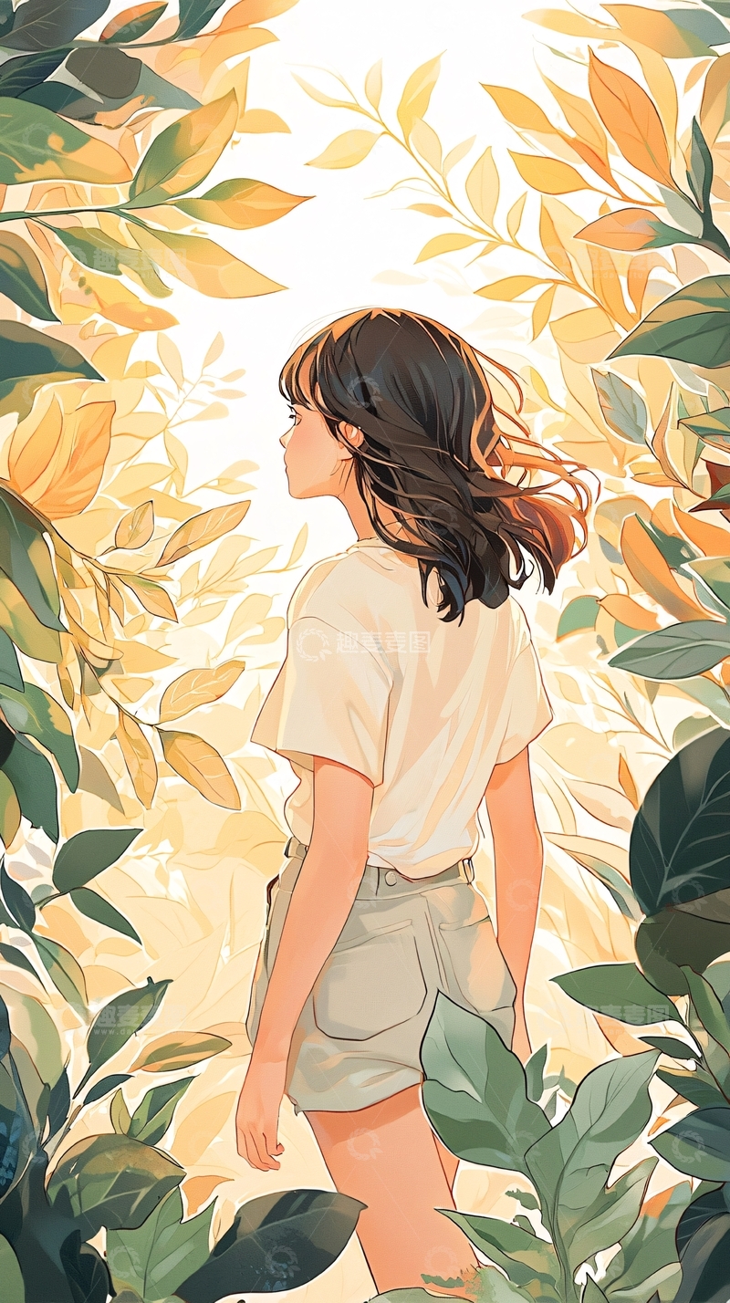 高清大图下载【趣麦麦图】秋日森林中的女孩