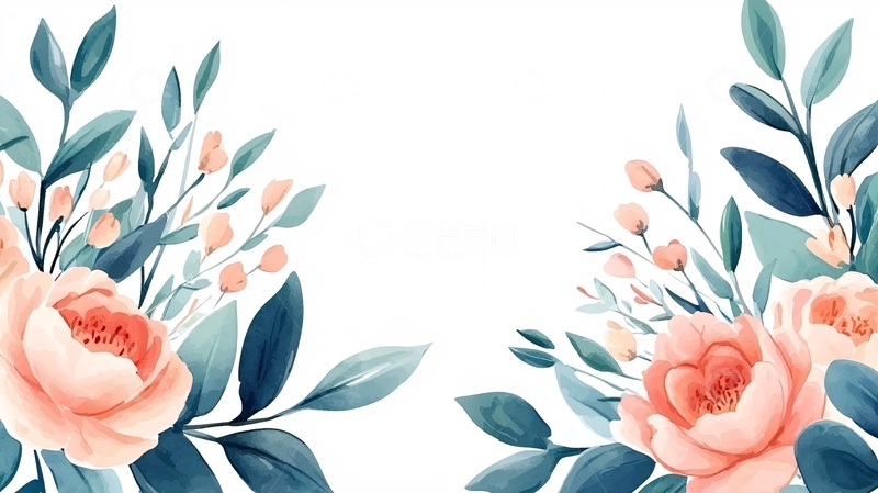 高清大图下载【趣麦麦图】粉红色花朵与绿叶装饰背景