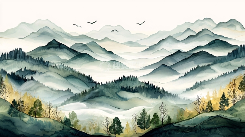 高清大图下载【趣麦麦图】秋日山林雾气缭绕