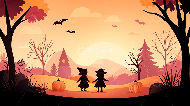 高清大图下载【趣麦麦图】万圣节秋日剪影景观