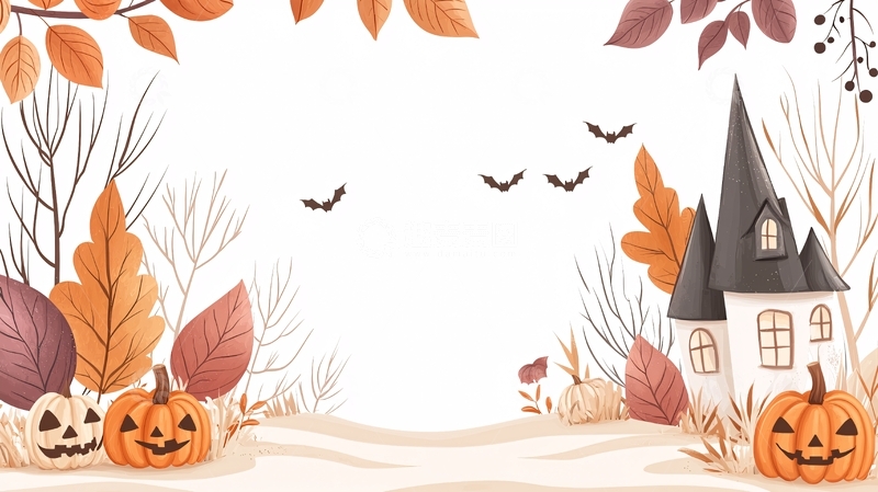 高清大图下载【趣麦麦图】秋日万圣节城堡南瓜