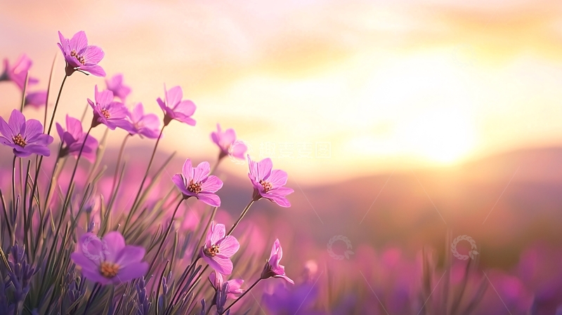 高清大图下载【趣麦麦图】薰衣草花海夕阳美景