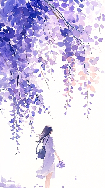 紫色藤蔓下的女孩