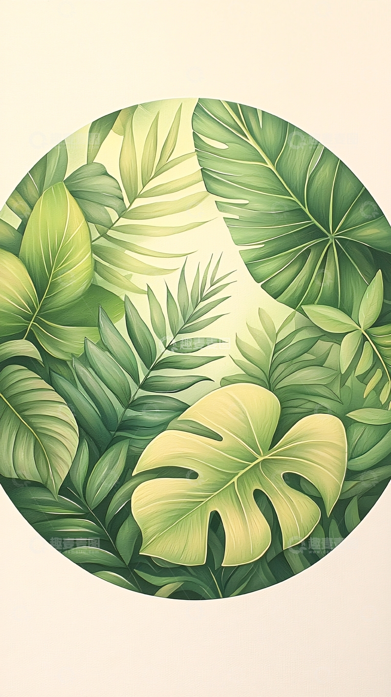 高清大图下载【趣麦麦图】热带植物叶子圆形背景图