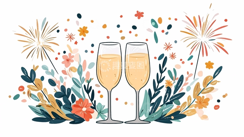 高清大图下载【趣麦麦图】香槟庆祝烟花绽放