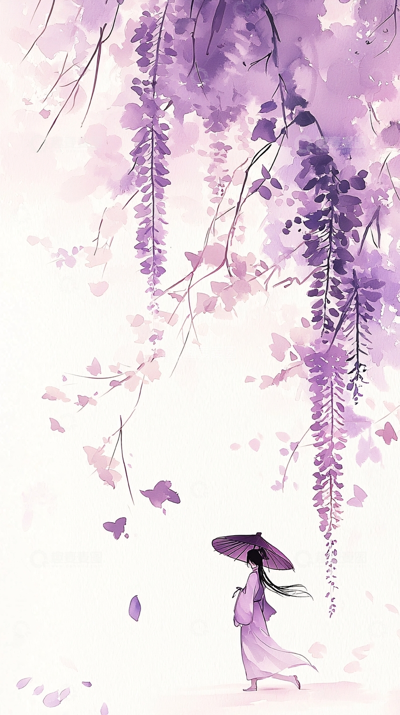 高清大图下载【趣麦麦图】紫色藤蔓下的女子