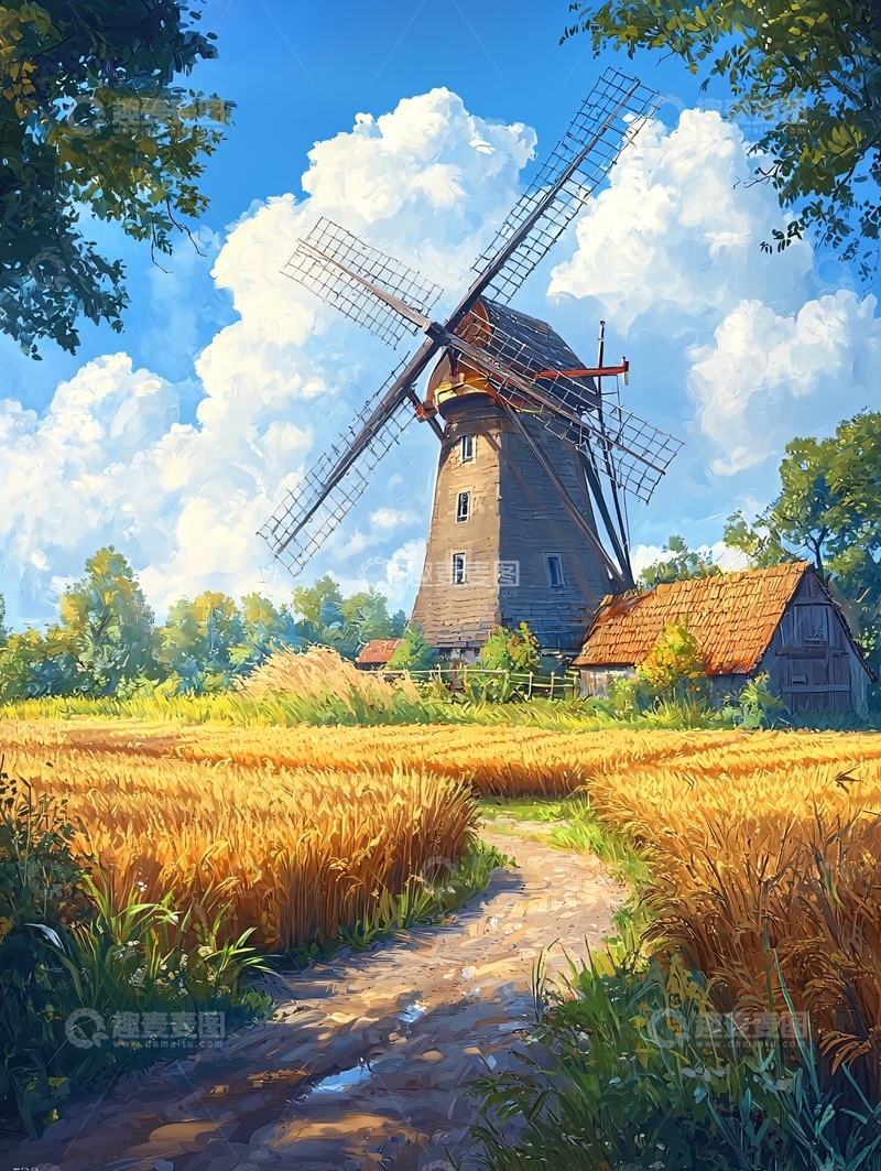 高清大图下载【趣麦麦图】田园风光与风车