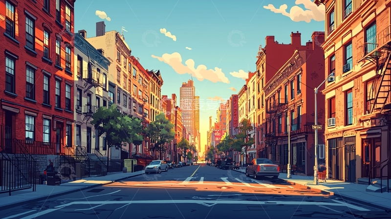 高清大图下载【趣麦麦图】夕阳下的城市街道