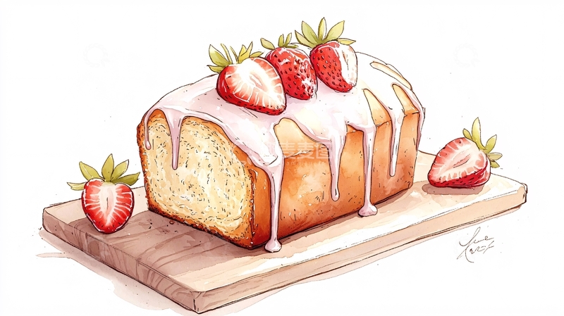 高清大图下载【趣麦麦图】草莓蛋糕插画艺术图