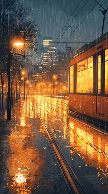 雨夜电车站高清图片