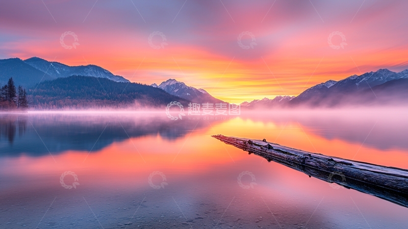 高清大图下载【趣麦麦图】晨雾中的湖光山色