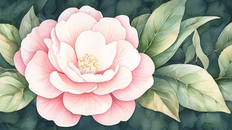 高清大图下载【趣麦麦图】粉色牡丹花与绿叶背景