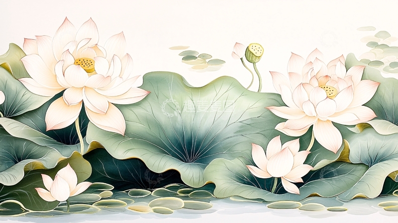 高清大图下载【趣麦麦图】白色莲花水墨画
