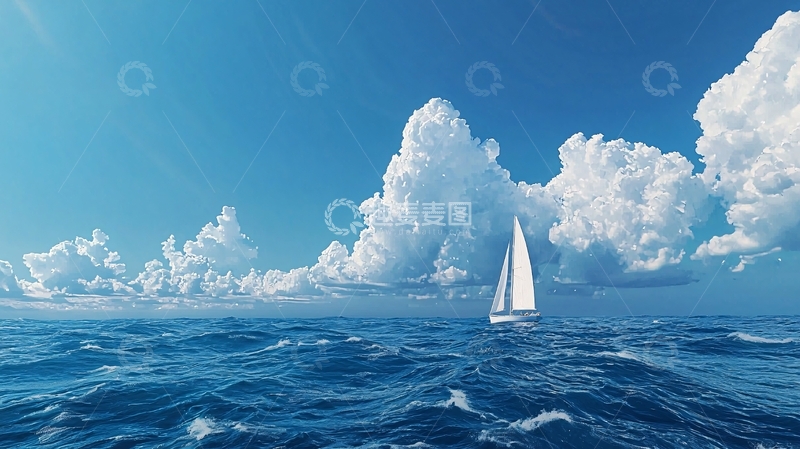 高清大图下载【趣麦麦图】帆船航行在蔚蓝海洋上