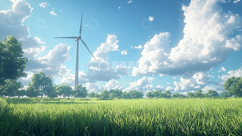 高清大图下载【趣麦麦图】蓝天白云下的绿色田野