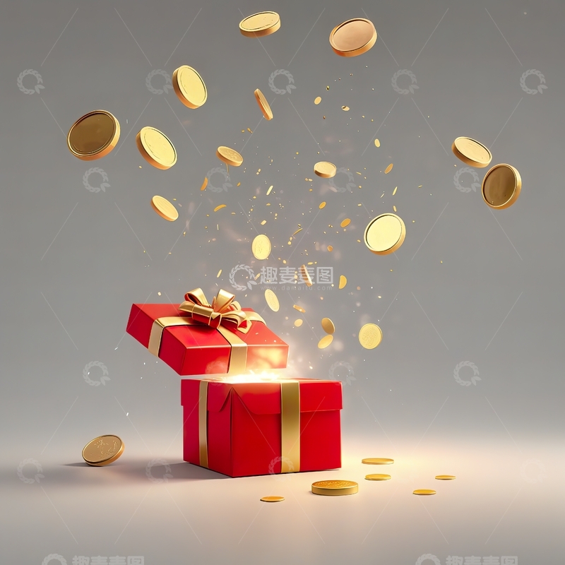 高清大图下载【趣麦麦图】红色礼盒与撒落的金币11