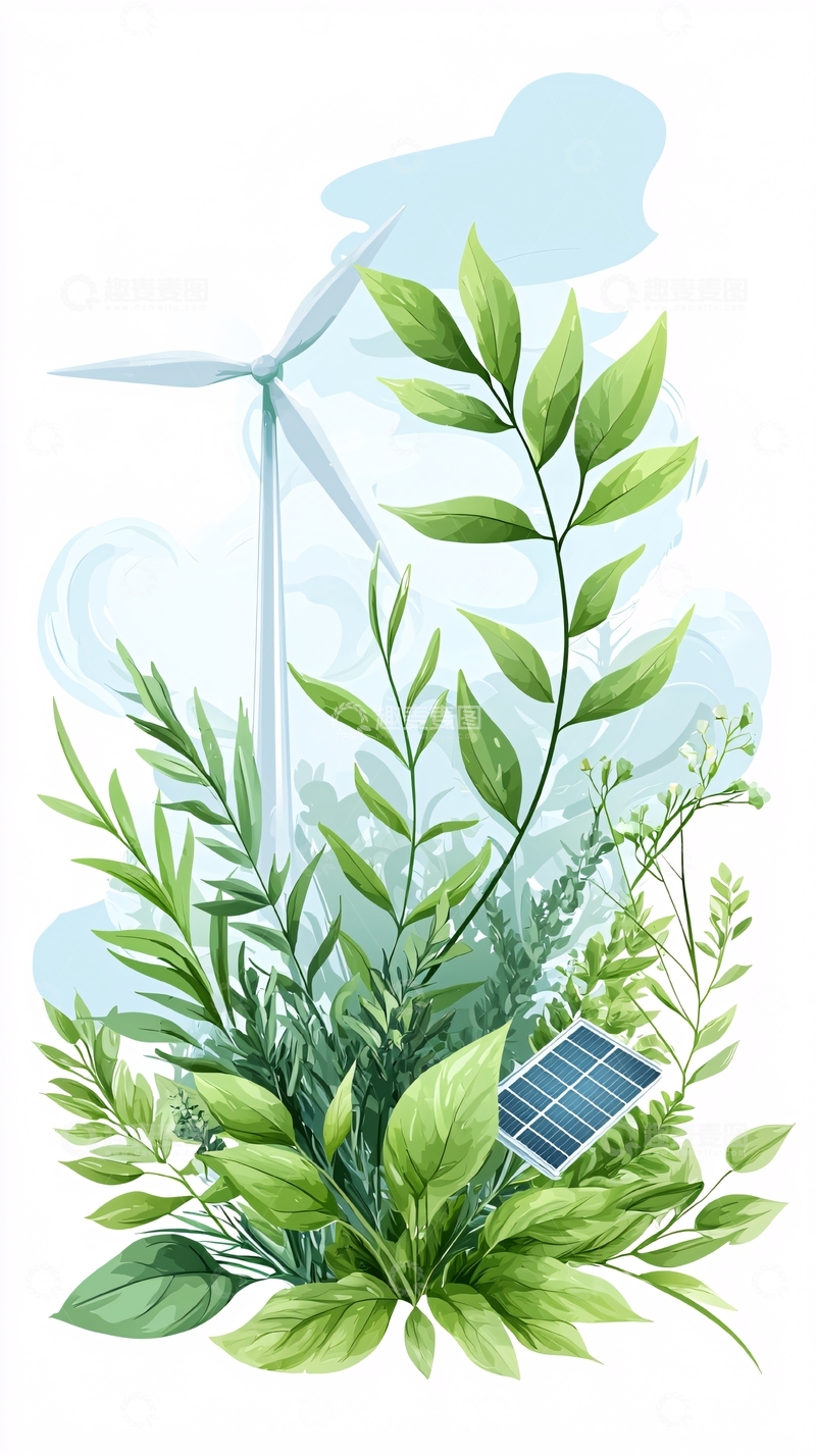 高清大图下载【趣麦麦图】绿色能源与植物插画
